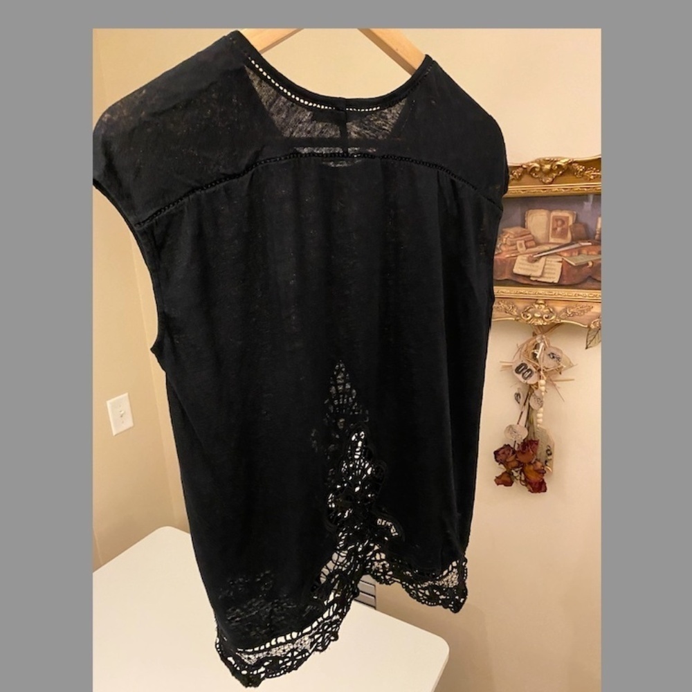 Generation Love New York 100% Linen Black Lace Blouse Tank Top Size Small - Picture 4 of 12
